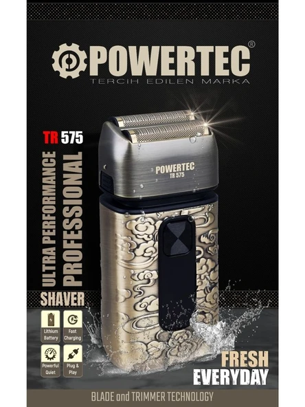 Powertec TR-575 Profesyonel Günlük Sakal Tıraş Makinesi (Çift Elek Başlıklı ve Yedek Başlık Hediyeli)