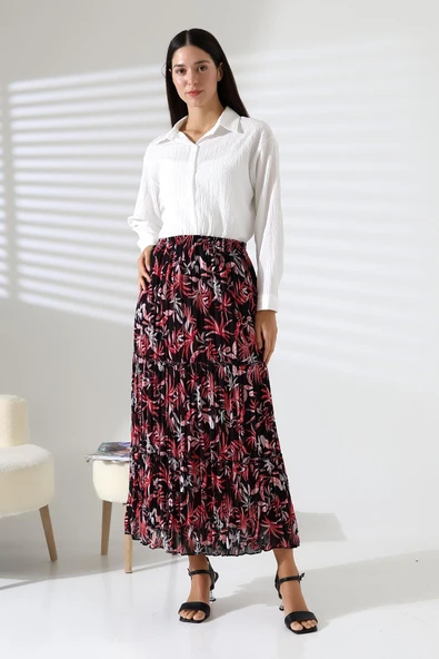 Pileli Beli Lastikli Şifon Etek Siyah - sif01 - 10