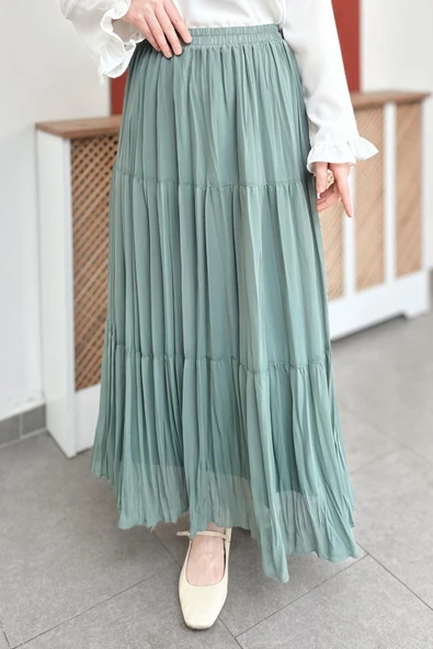 Pileli Beli Lastikli Şifon Etek Siyah - sif01 - 6