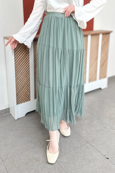 Pileli Beli Lastikli Şifon Etek Siyah - sif01 - 5