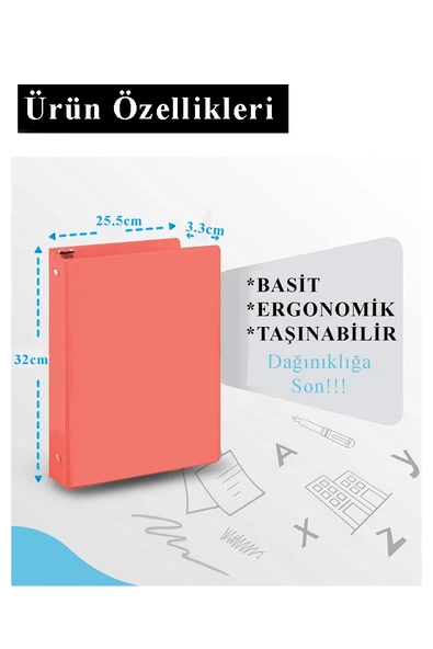 Açık Yeşil 4 Halkalı Klasör 2 Adet A4 PVC Öğrenci ve Ofis Tipi Evrak Sunum Klasörü İç Cepli Otomatik Mekanizmalı Büro - 4