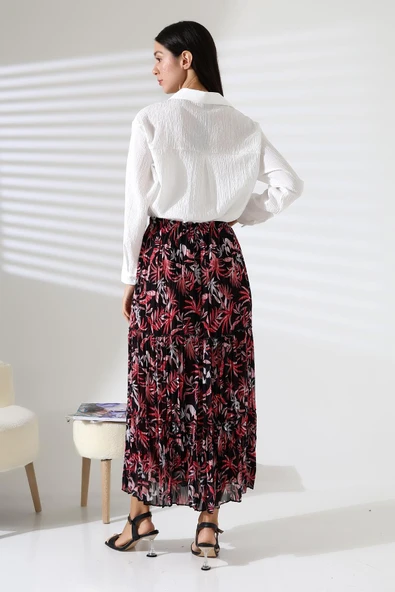 Pileli Beli Lastikli Şifon Etek Siyah - sif01 - 12