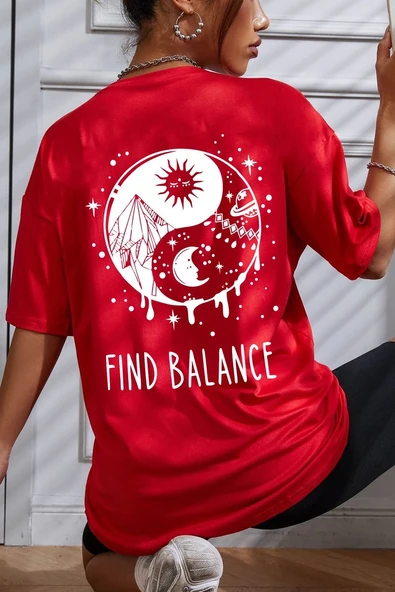 Unisex Yin & Yang Baskılı T-shirt - Resim 8