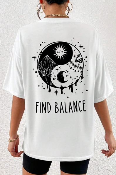 Unisex Yin & Yang Baskılı T-shirt - Resim 3