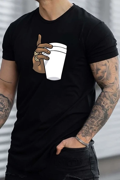 Unisex Tupac Coffee Baskılı T-shirt