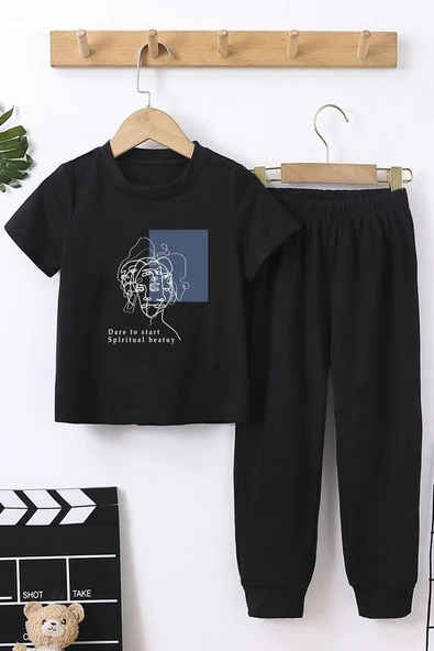 Çocuk Minimal line drawing Alt - Üst Eşofman Takımı - Resim 3