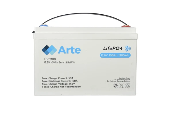 Arte 12.8V 100Ah Smart LiFePO4 Batarya – Bluetooth’lu, Akıllı BMS’li
