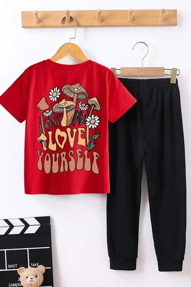 Çocuk Love Yourself Baskılı Alt - Üst Eşofman Takımı - Resim 3