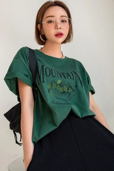 Unisex Montain Baskılı T-shirt - Resim 3