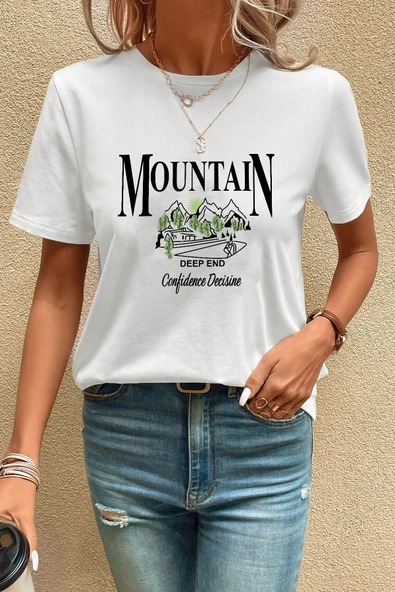 Unisex Montain Baskılı T-shirt - Resim 5