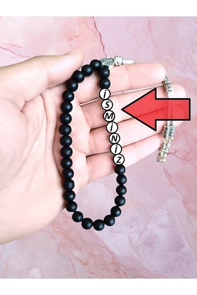 BAYSU İSMİNE ÖZEL TESBİH KİŞİSELLEŞTİRİLEBİLİR HEDİYE KÜRE KESİM MAT SİYAH TESPİH İ-160 - 2