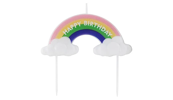 Happy Bırthday Baskılı Gökkuşağı Bulut Şeklinde Mum 10 cm