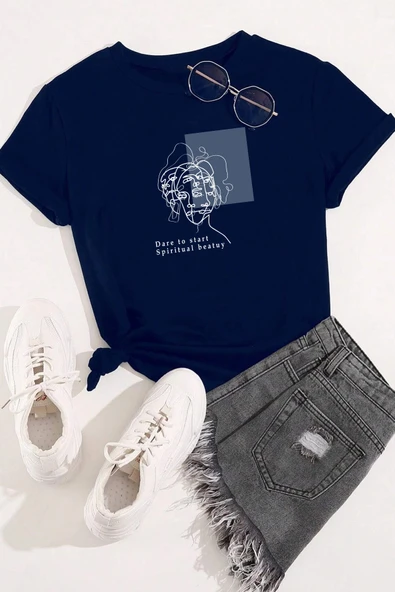 Unisex Minimal line drawing Baskılı T-shirt - Resim 7