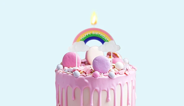 Happy Bırthday Baskılı Gökkuşağı Bulut Şeklinde Mum 10 cm - Resim 2