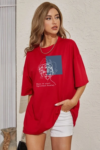 Unisex Minimal line drawing Baskılı T-shirt - Resim 5