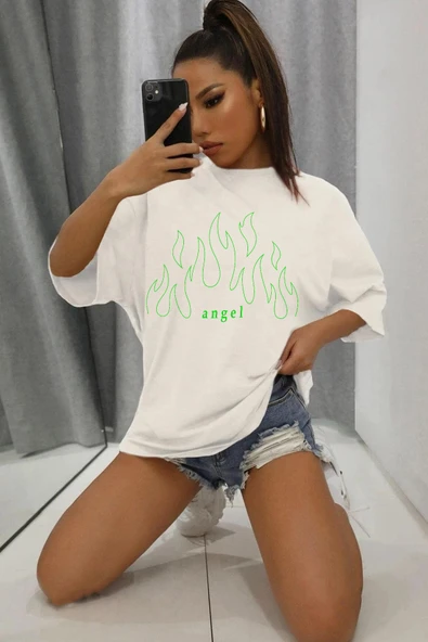 Green Angel Baskılı T-shirt - Resim 4