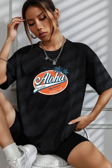Unisex Aloha Baskılı T-shirt