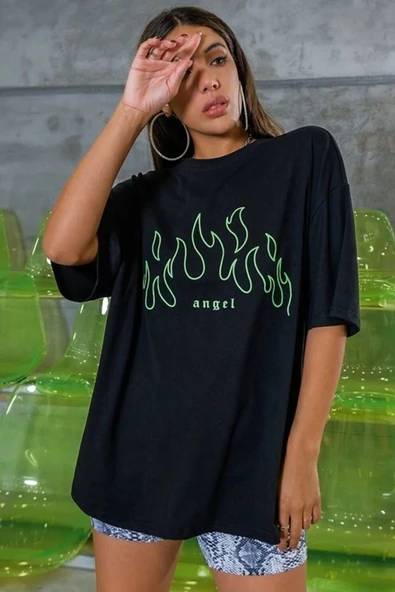 Green Angel Baskılı T-shirt - Resim 3