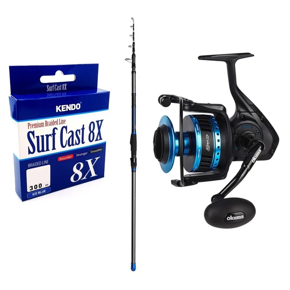 YekOutdoor Profesyonel Olta Seti Dam Imax Tele Surf 4.20M MF 100-250G 5 Parça Surf Kamışı&Okuma Azores ZXP-8000 (Low Speed ) 6+1 bb Olta Makinesi