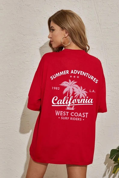 Unisex California Baskılı T-shirt - 8