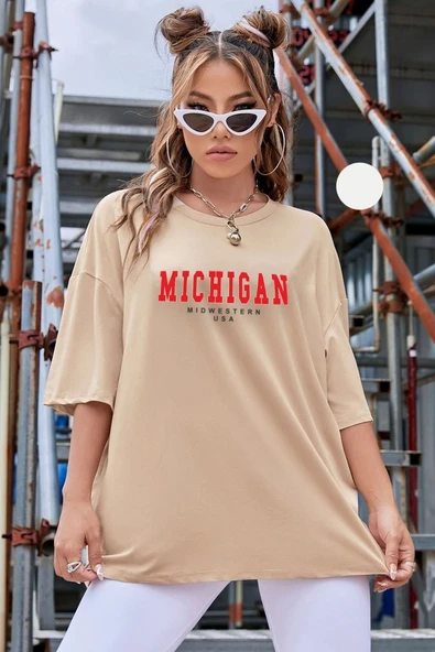 Unisex Michigan Baskılı T-shirt - Resim 5