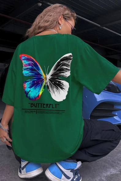 Unisex Butterfly Baskılı T-shirt - Resim 3