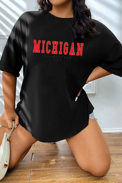 Unisex Michigan Baskılı T-shirt - Resim 3