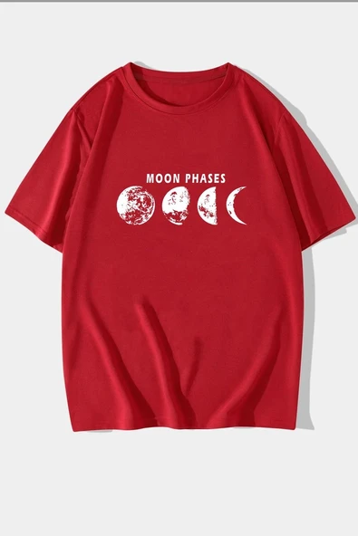 Unisex Moon Phases Baskılı T-shirt - Resim 6