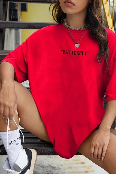 Unisex Butterfly Baskılı T-shirt - Resim 2