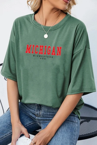 Unisex Michigan Baskılı T-shirt