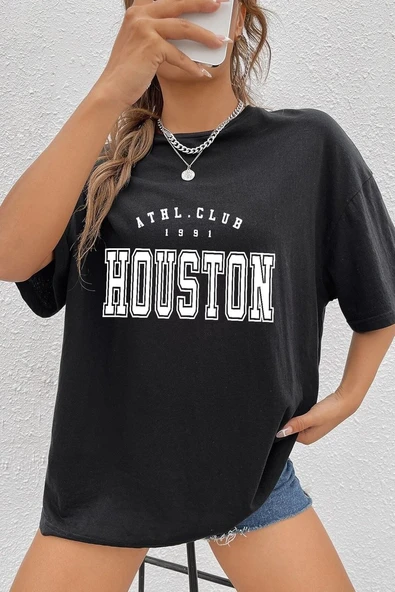 Unisex Houston Baskılı T-shirt