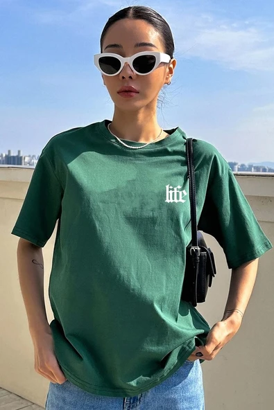 Unisex Life Baskılı T-shirt - 5
