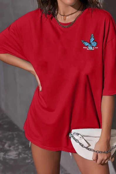 Unisex Kelebek Baskılı T-shirt - Resim 5