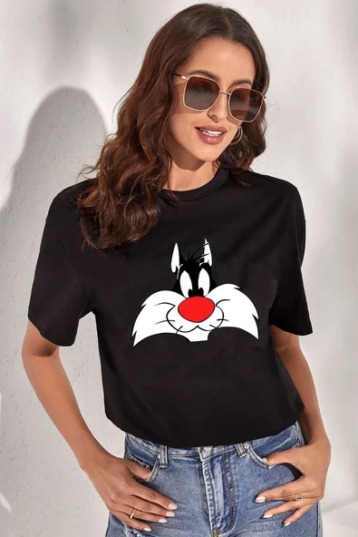 Unisex Sylvester Baskılı T-shirt - Resim 5