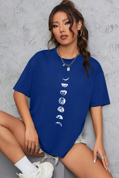 Unisex Moon Phases Baskılı T-shirt - 5