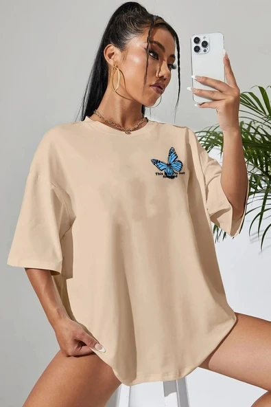 Unisex Kelebek Baskılı T-shirt - Resim 11