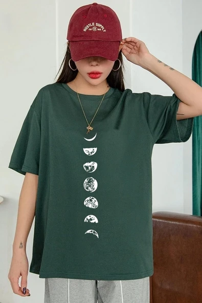 Unisex Moon Phases Baskılı T-shirt - 3