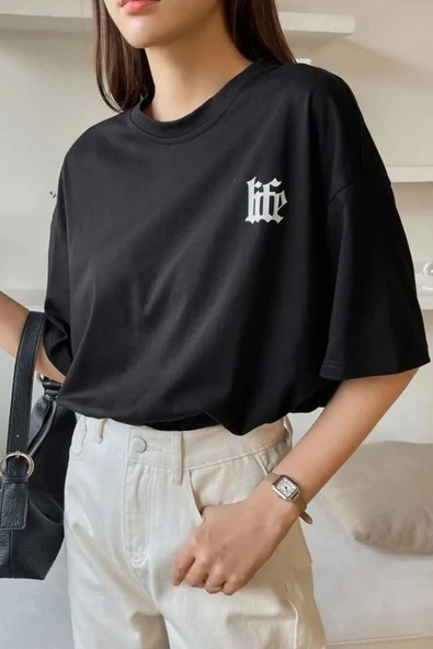 Unisex Life Baskılı T-shirt - 2