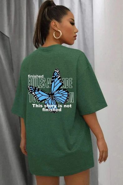 Unisex Kelebek Baskılı T-shirt - Resim 7