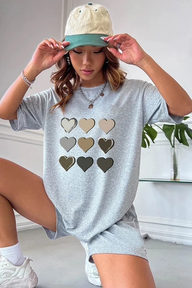 Kalp Baskı Şort Takım - Resim 10