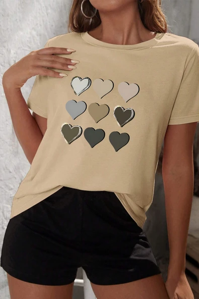 Kalp Baskı Şort Takım - Resim 12