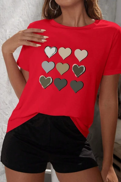 Kalp Baskı Şort Takım - Resim 5