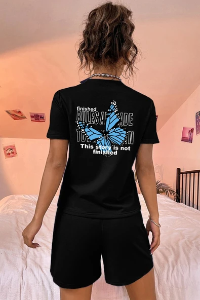 Kelebek Baskı Şort Takım