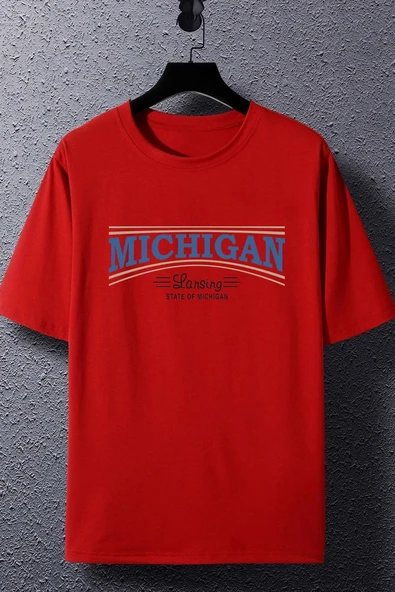 Unisex State Of Michigan Baskılı T-shirt - Resim 3