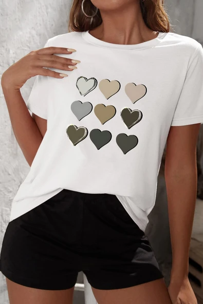 Kalp Baskı Şort Takım - Resim 3