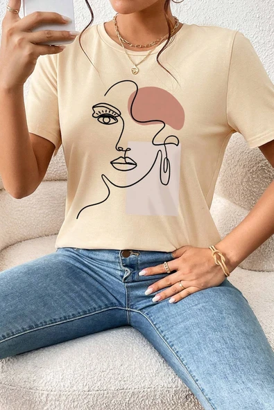 Unisex Make Up Siluet Baskılı Tasarım Tshirt - Resim 10