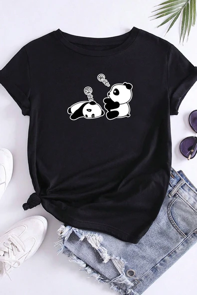 Unisex Uykucu Panda Baskılı Tasarım Tshirt ürün görseli 1