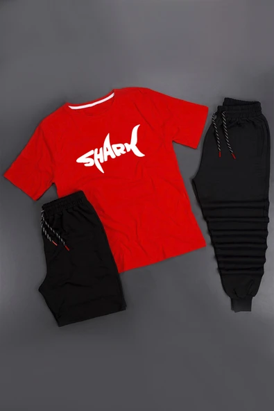 Unisex 3'Lü Tshirt Short Eşofman Altı Takım - 8
