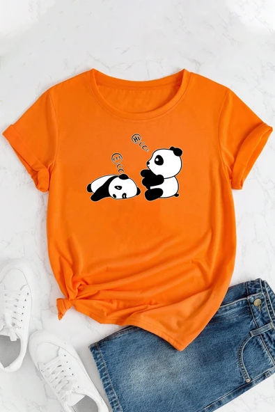 Unisex Uykucu Panda Baskılı Tasarım Tshirt - Resim 9