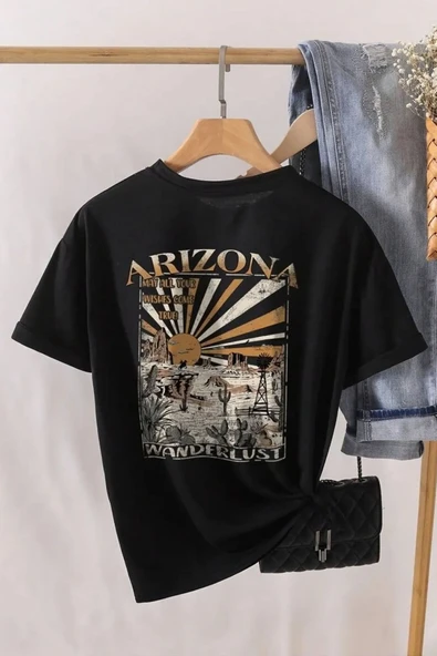 Unisex Sırt Baskılı Arizona Oversize Tshirt - Resim 3